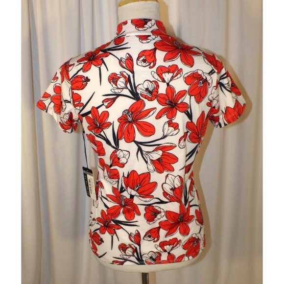 NEW Tail Women’s SMALL Hester SS Golf Polo Shirt Red Crocus Floral 1/4-Zip - Picture 6 of 7